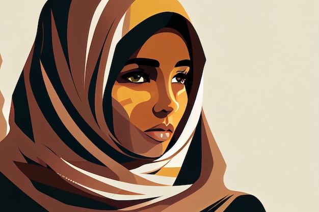 Illustration of arab woman in wearing hijab head scarf AI