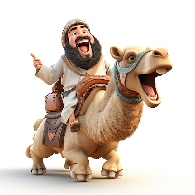 illustration arabic man on camel trip with smile