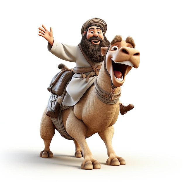 Иллюстрация арабский мужчина и счастливое путешествие на верблюде