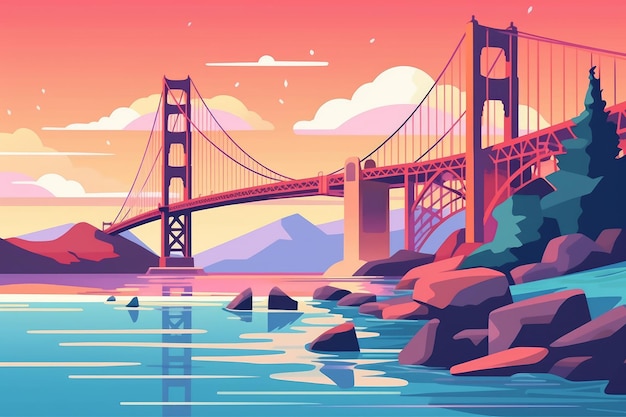 Illustration art of golden gate san francisco bridge generative AI