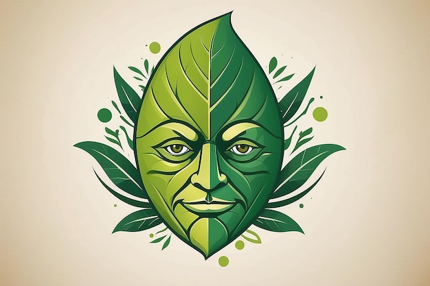 Illustration art of a leaf man logo with background