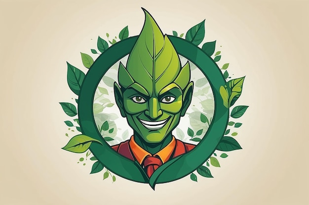 Illustration art of a leaf man logo with background