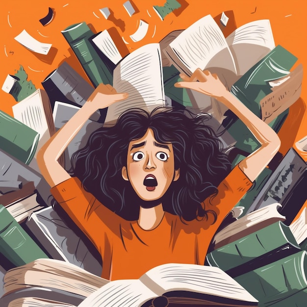 Photo illustration art of student teacher with books i painting style