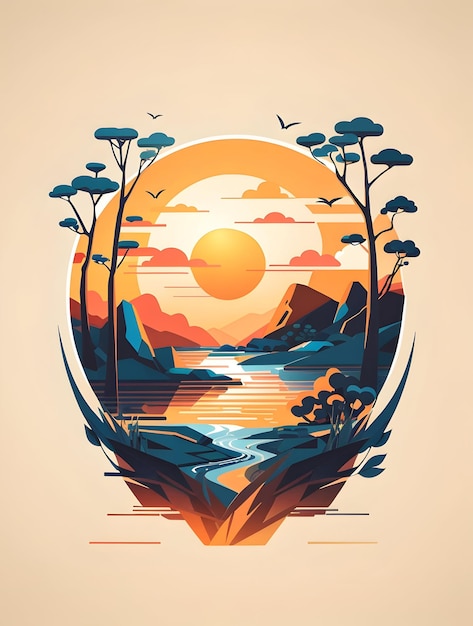 Illustration art of stunning landscape in nature background for tshirt design