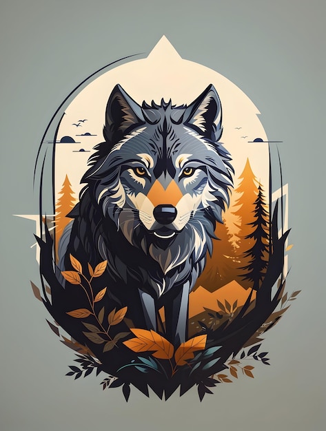 Illustration art of a wolf in nature background for tshirt design