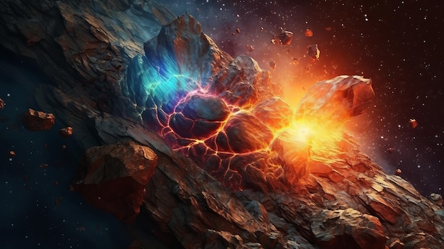 Illustration of an artist's depiction of a celestial explosion in the vastness of space