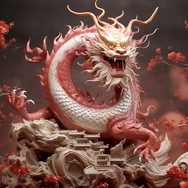 黄金色のアストラル中国の龍の像のイラスト