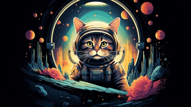 AIが生成した宇宙服を着た猫の宇宙飛行士のイラスト