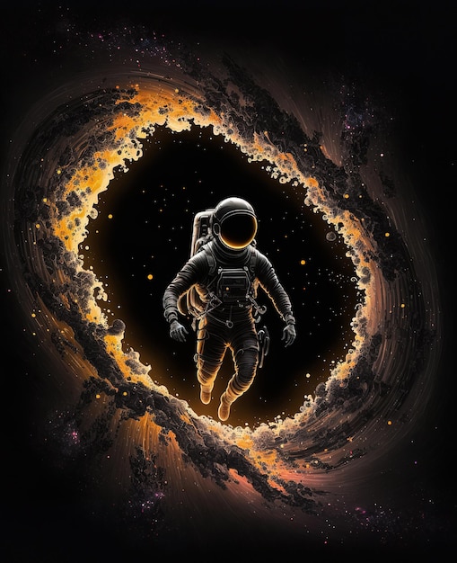 An illustration of an astronaut floating in a black hole