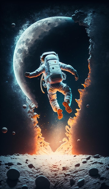 Foto un'illustrazione di un astronauta che sorvola la luna.