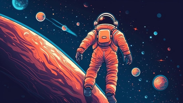 An illustration of an astronaut on a planet