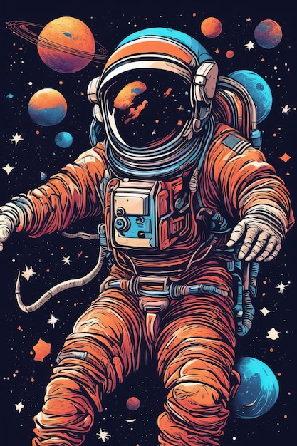 an illustration of a astronaut in space with the stars and the text " astronaut " on it.