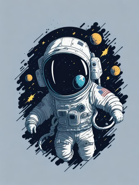 Illustration of an astronaut standing in front of a full moon created with Generative AI technology