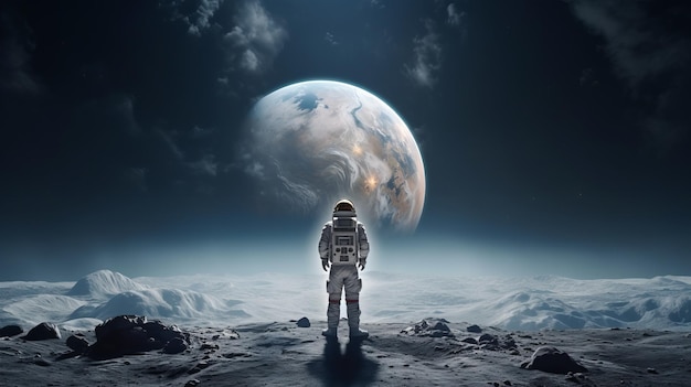 Illustration of an astronaut standing on the surface of the moon