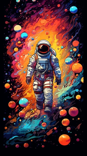 宇宙を歩く宇宙飛行士のイラスト