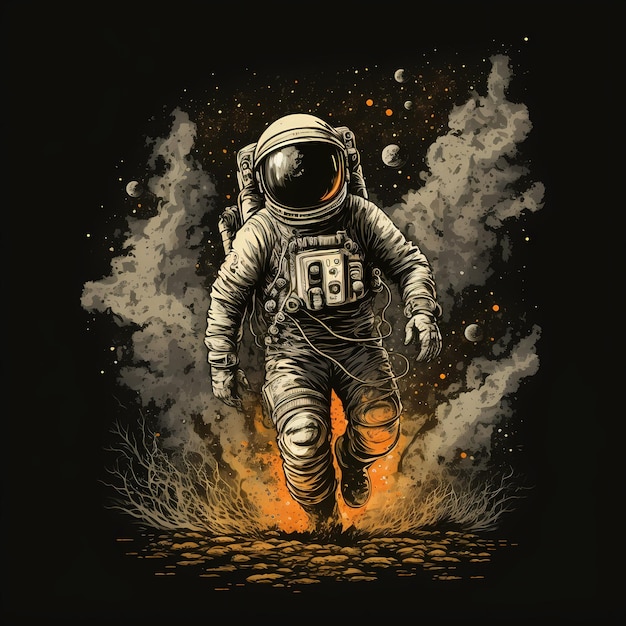 An illustration of an astronaut walking in space