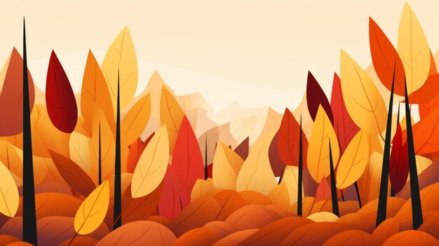 An illustration of an autumn forest with colorful leaves