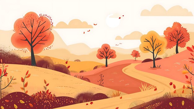 Photo an illustration of an autumn landscape with a winding path