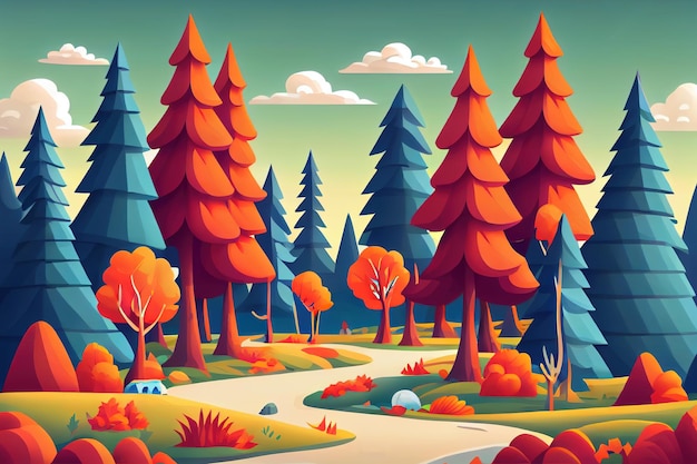 Illustration autumn river minimalism Generative AI