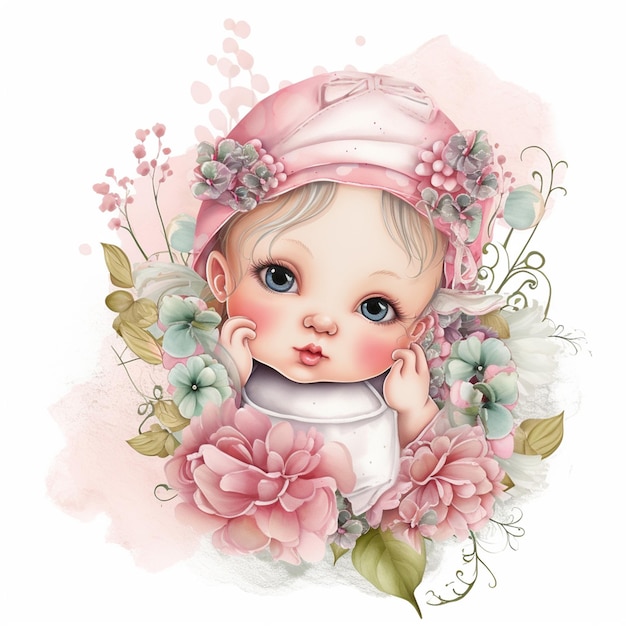 Photo illustration baby girl watercolor