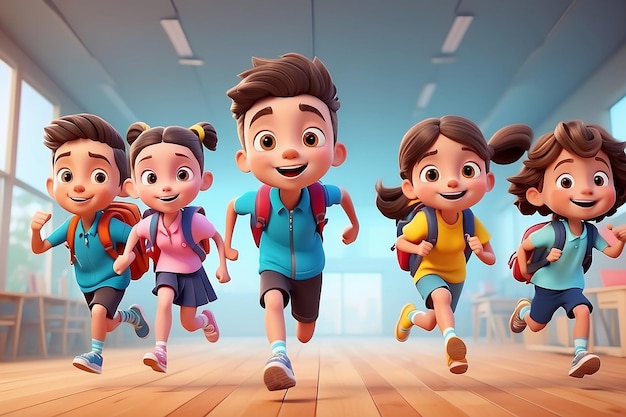 Illustration of Back to School concept Student kids cartoon jumping and running