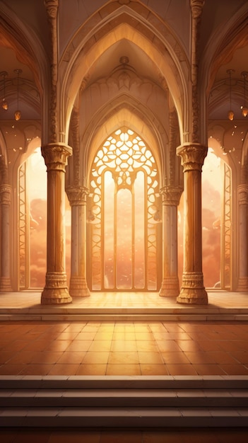 Illustration of backdrop with royal arch and pillars