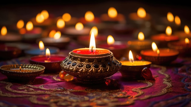 Illustration background of candles on carpet Diwali festival Blurred background Copyscape