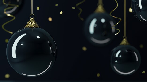  illustration. Background glass Christmas balls on a black background. 