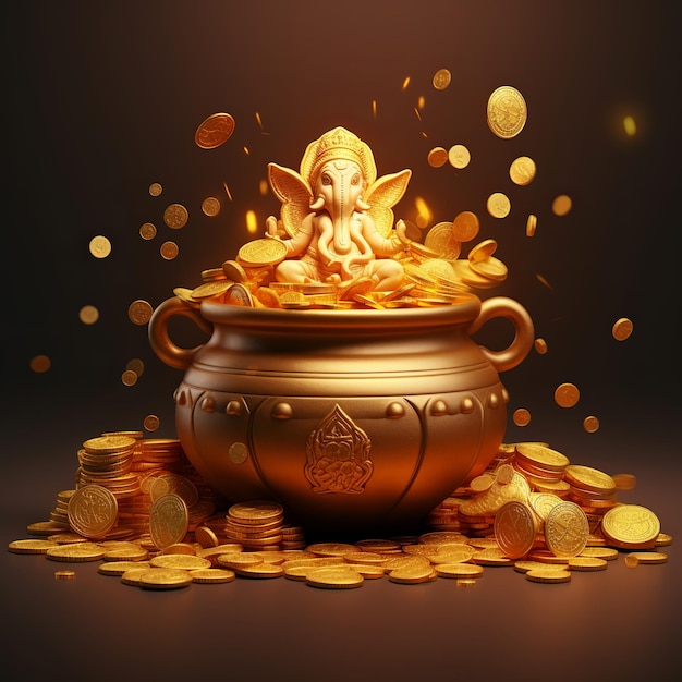 illustration of Background with kalash and gold coins for Indian