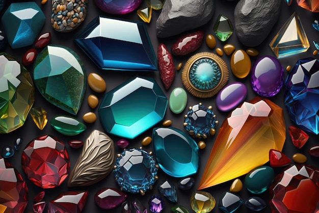 Illustration of background with multicolored gemstones in 3d style AI generation