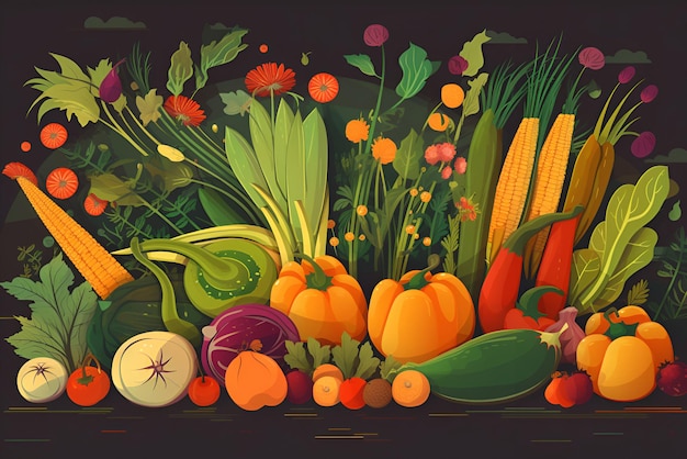 Illustration background with vegetables in flat style Generative AI