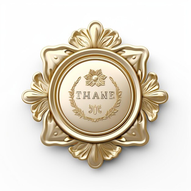 Photo illustration of badge on white background 3d rendering