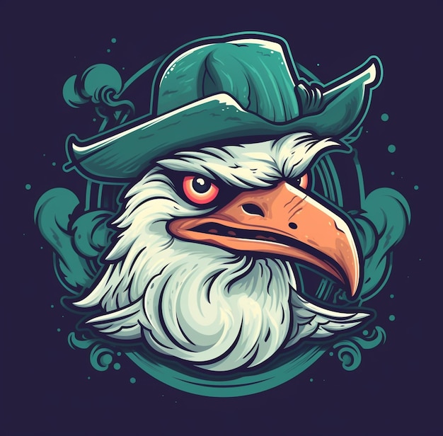 Illustration of a bald eagle wearing a green hat and a green feather generative ai