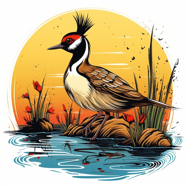 Illustration of a bango bird on a river background