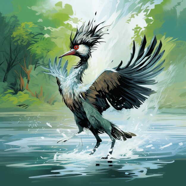Illustration of a bango bird on a river background
