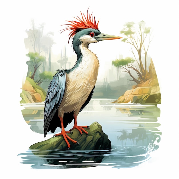 川の背景にあるバンゴの鳥のイラスト
