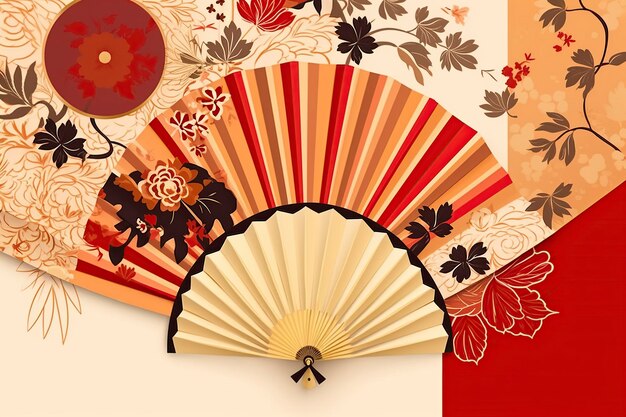 Photo illustration banner and fan in japanese style ai generative