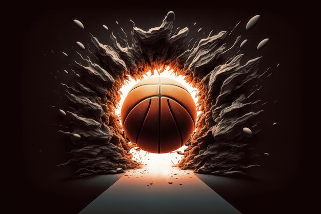Иллюстрация баскетбольного мяча в 3D-стиле. Футуристическая спортивная концепция. Генерация искусственного интеллекта.