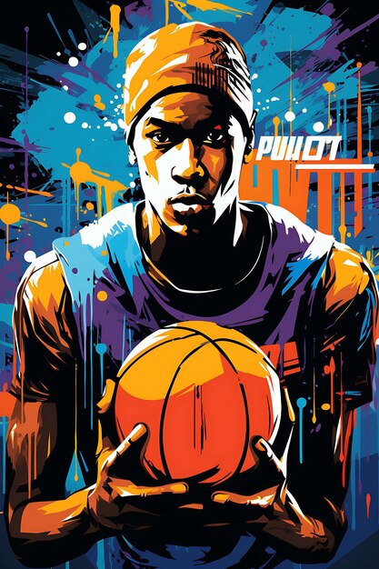 Illustration Basketball Skill and Strategy Dynamic and High Contrast Colo Flat 2D Sport Art Poster