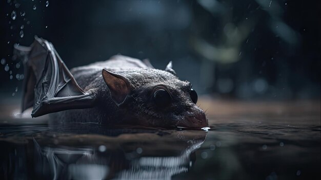 illustration of a bat drinking and looking for food at night