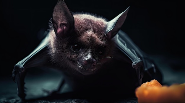 Photo illustration of a bat drinking and looking for food at night