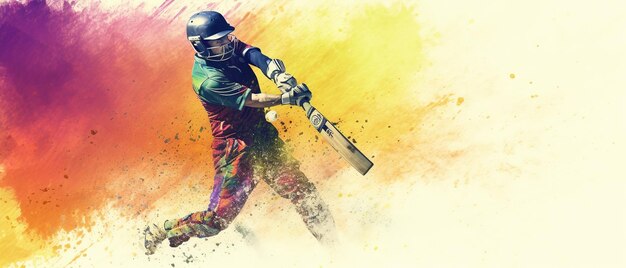 Иллюстрация игрока с битой в игре в крикет на акварельном фоне баннера Ai Generated