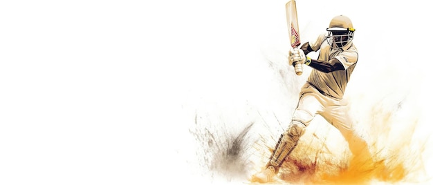 水彩背景バナー Ai 生成のクリケット ゲームの打者のイラスト