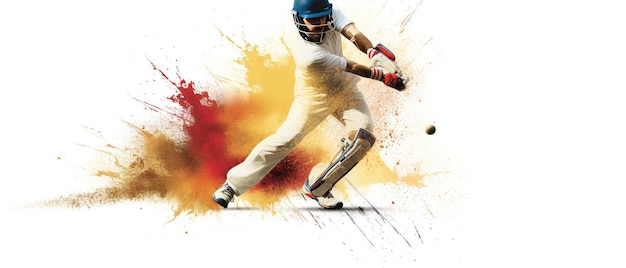 Photo illustration of batsman in cricket game on watercolor background banner ai generated