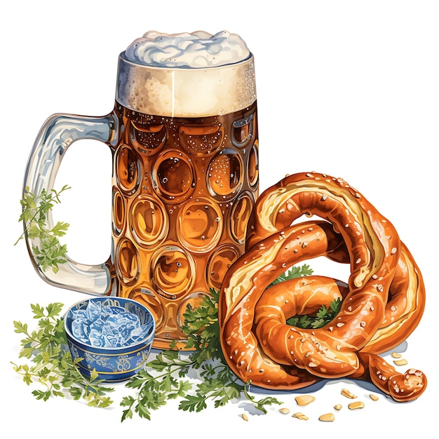 Illustration of a Bavarian beer and pretzels