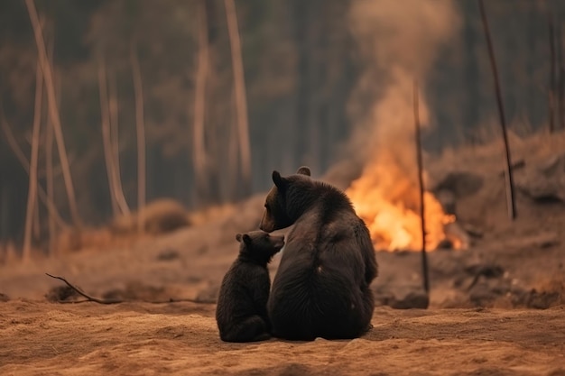 悪い生息地にいるクマのイラスト ジェネレーティブ AI による地球温暖化の概念デジタル画像