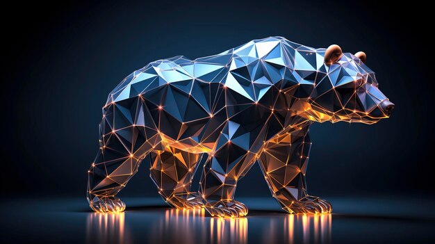 Illustration bear in polygon wireframe glowing lighting style