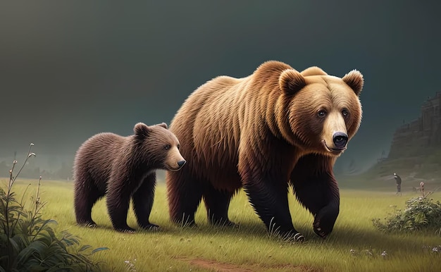 illustration of bear with a big bear in the background