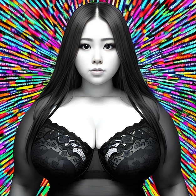 Illustration of a beautiful asian girl in black lingerie