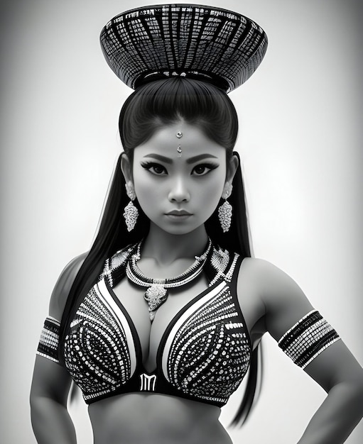 Illustration of a beautiful asian woman in traditional costume